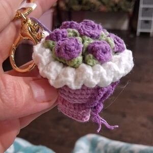 Handcrafted Purple Crochet Flower Keychain